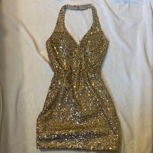 gold sequin/rhinestone homecoming formal dress. size 0.